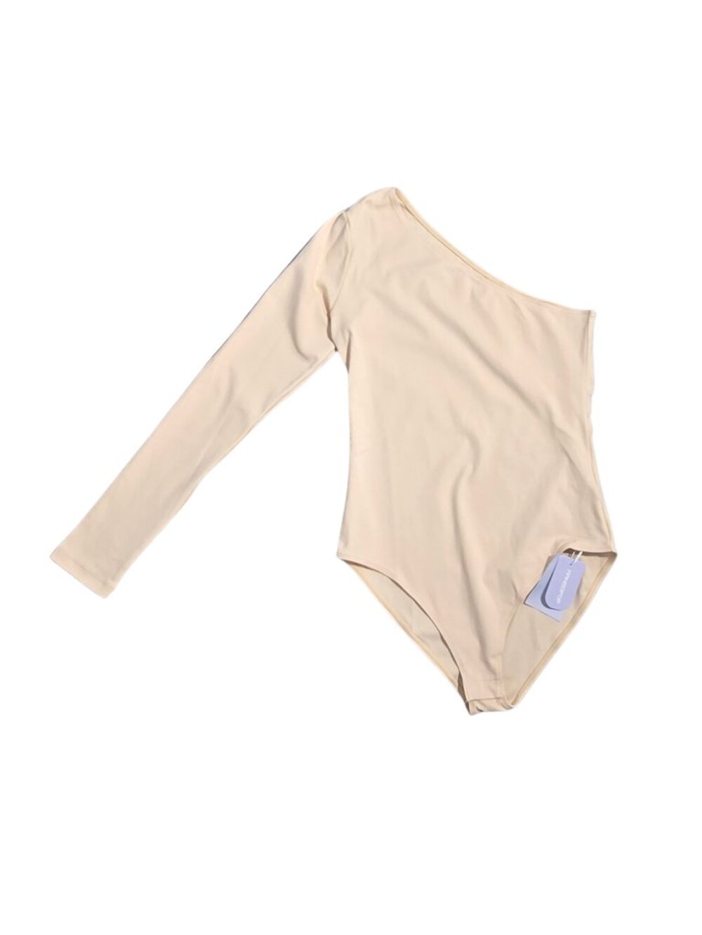 NWT | MANGOPOP One-Shoulder Bodysuit | Asymmetric Long Sleeve | Beige | Medium